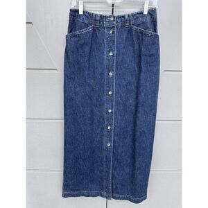 VTG 90s Jones New York Cotton Denim Maxi Skirt full button front Western Y2K Sz4